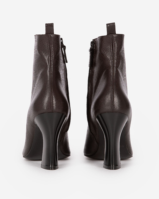 Brown lizard-effect leather ankle boots