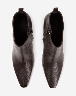 Brown lizard-effect leather ankle boots