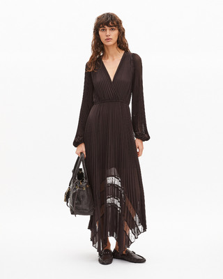 Brown pleated maxi dress