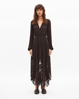 Brown pleated maxi dress