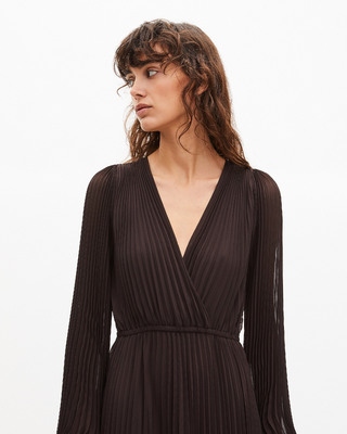 Brown pleated maxi dress