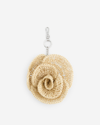 Bag jewel flower in ecru raffia
