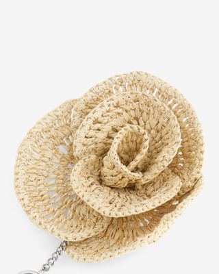 Bag jewel flower in ecru raffia