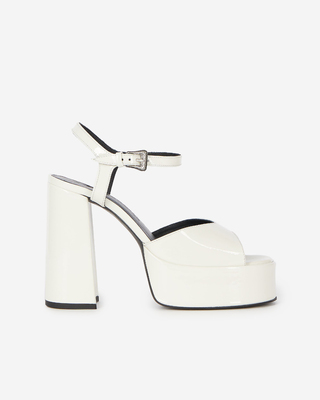 White patent leather heeled sandals