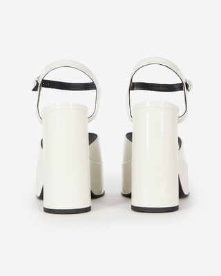 White patent leather heeled sandals