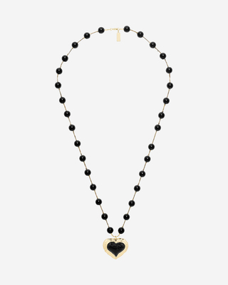 Pearl necklace with black heart pendant