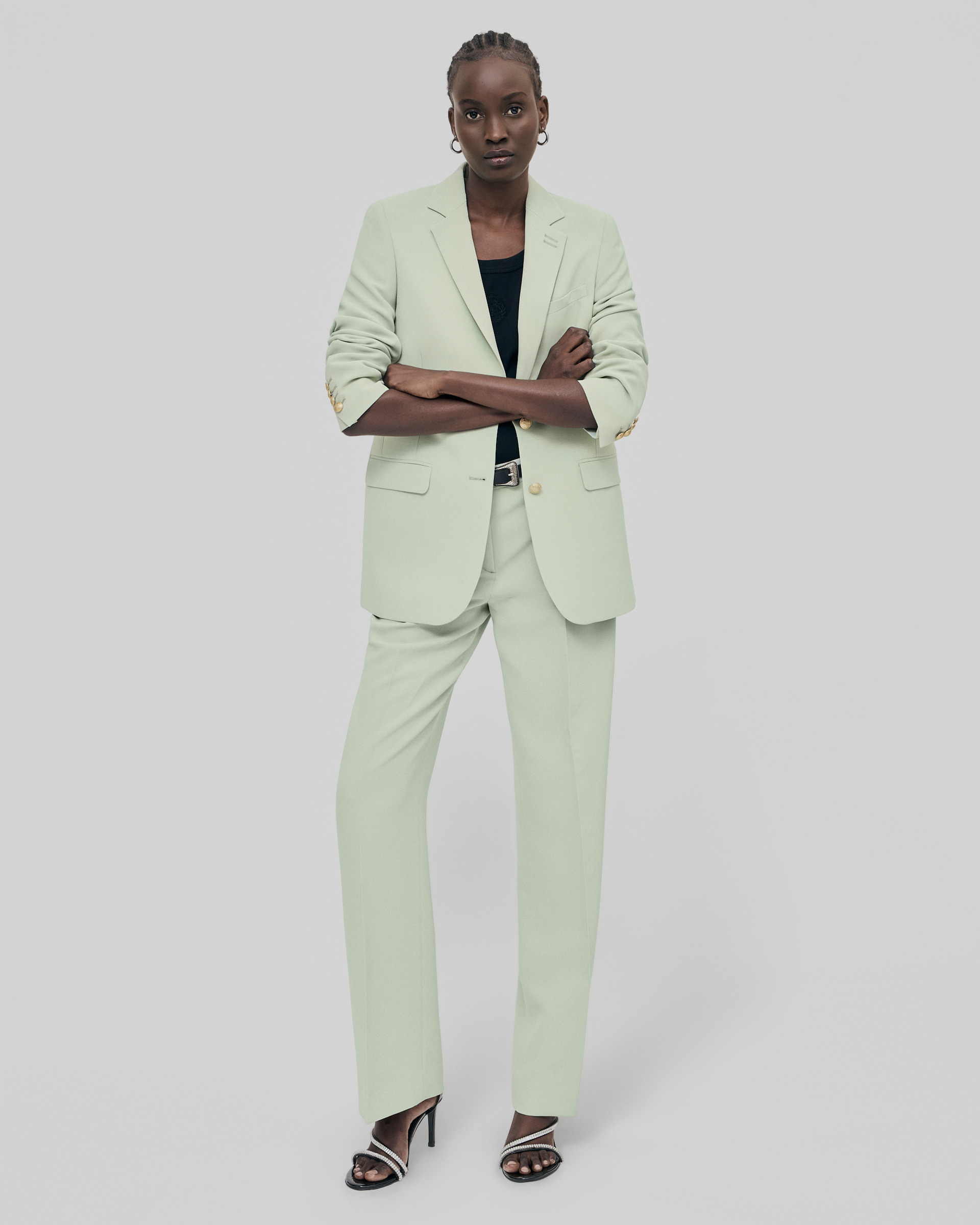 Pastel green straight suit jacket