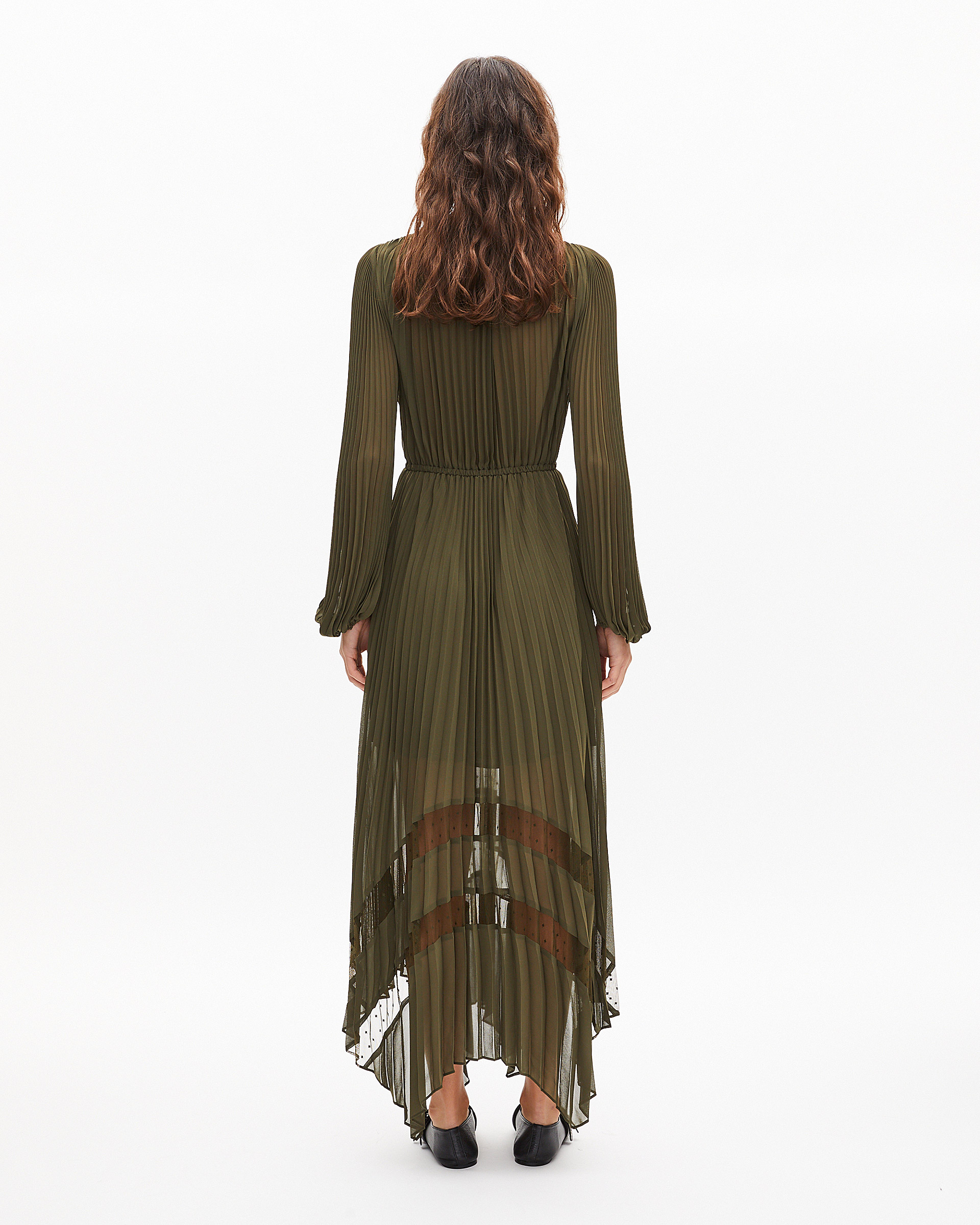 Khaki pleated maxi dress