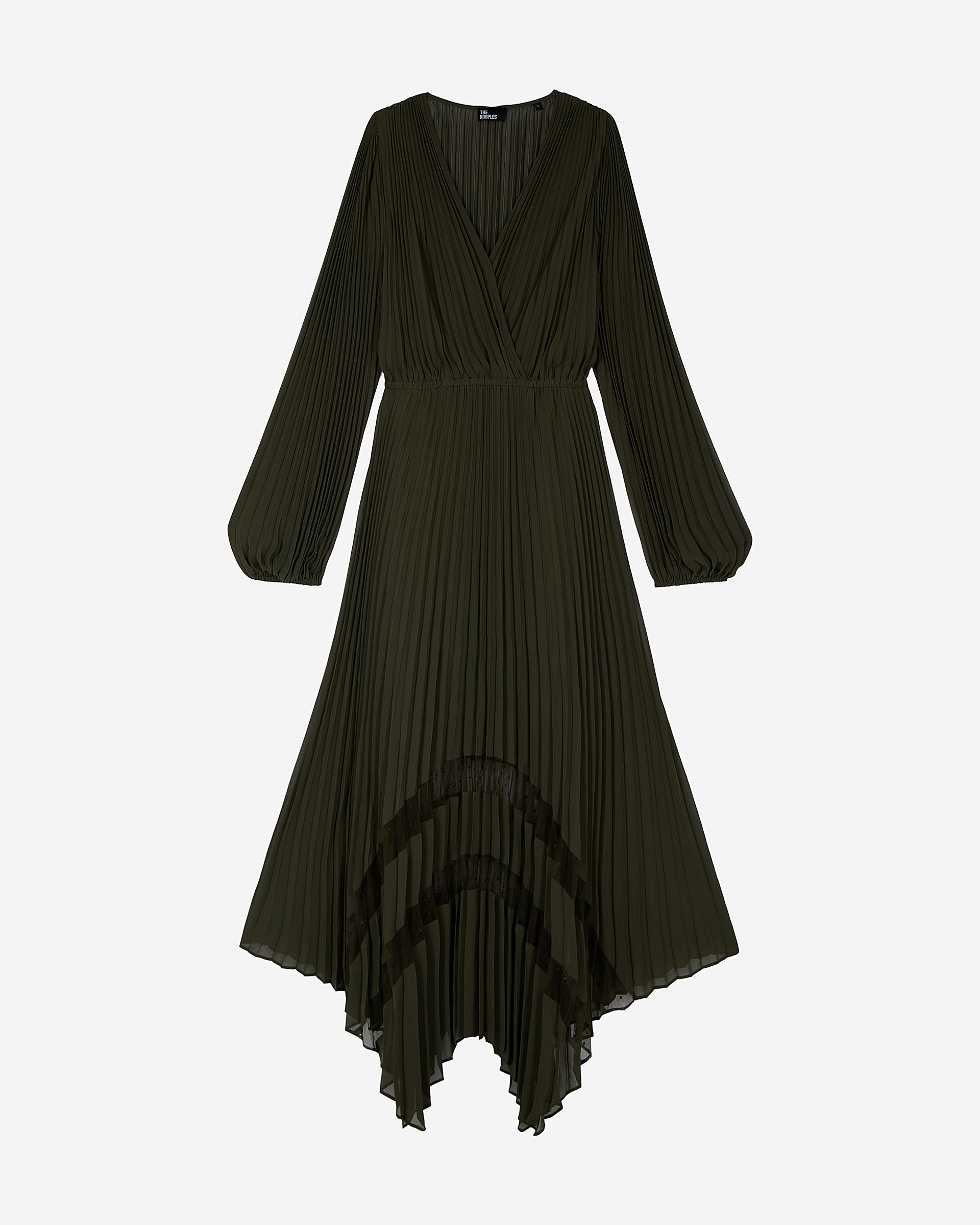 Khaki pleated maxi dress