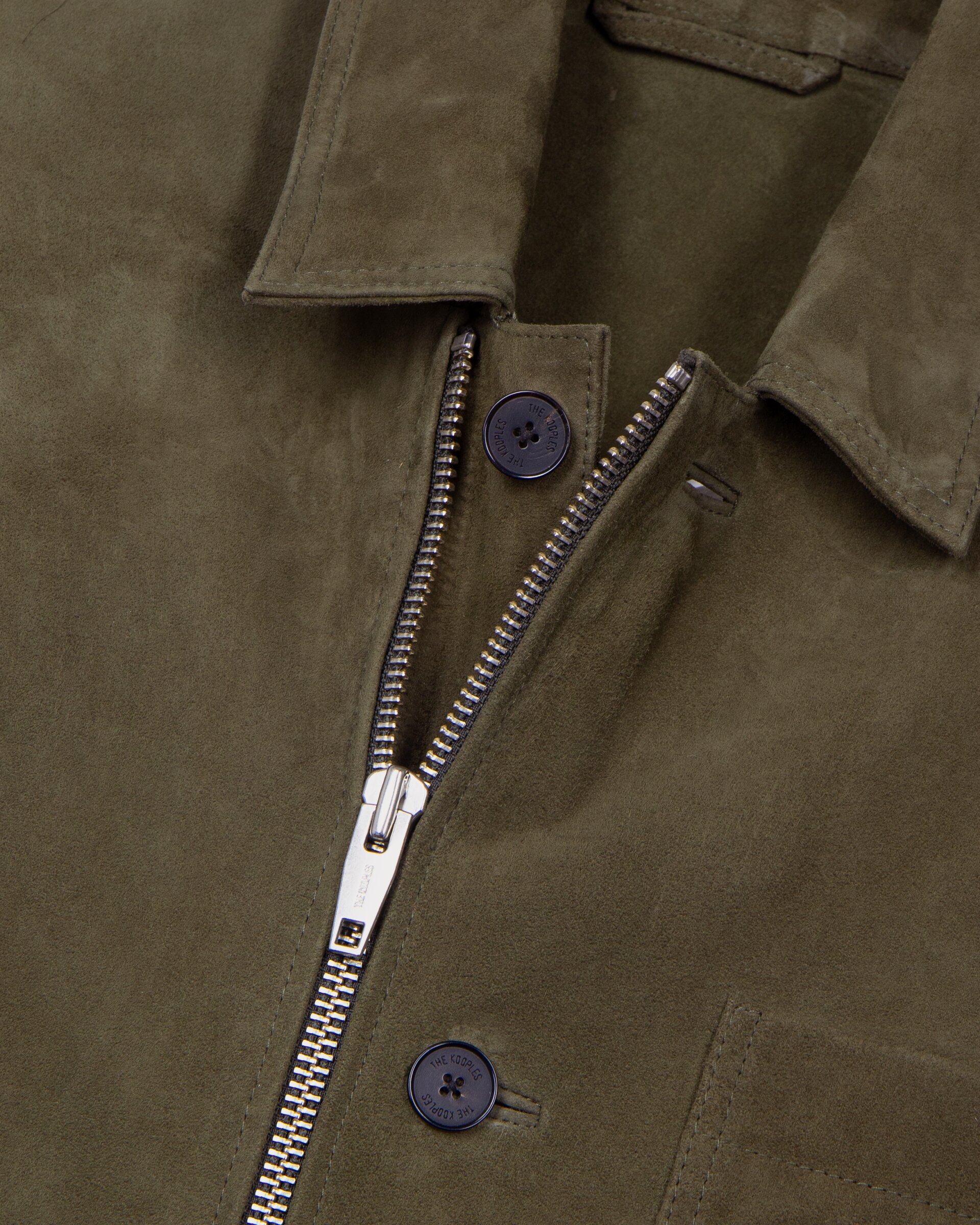 Suede jacket with khaki offset zip
