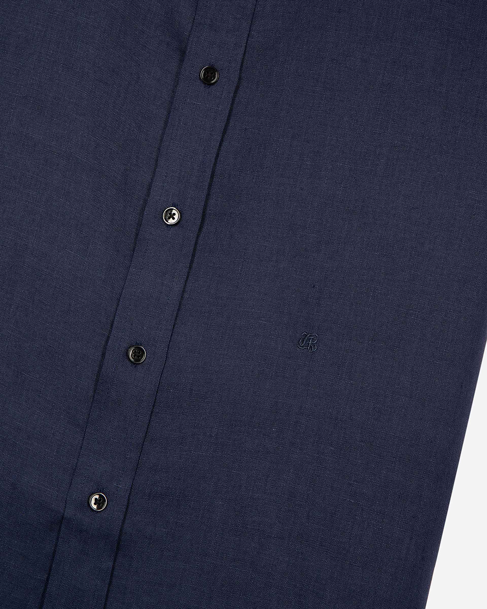 Short-sleeved navy linen shirt