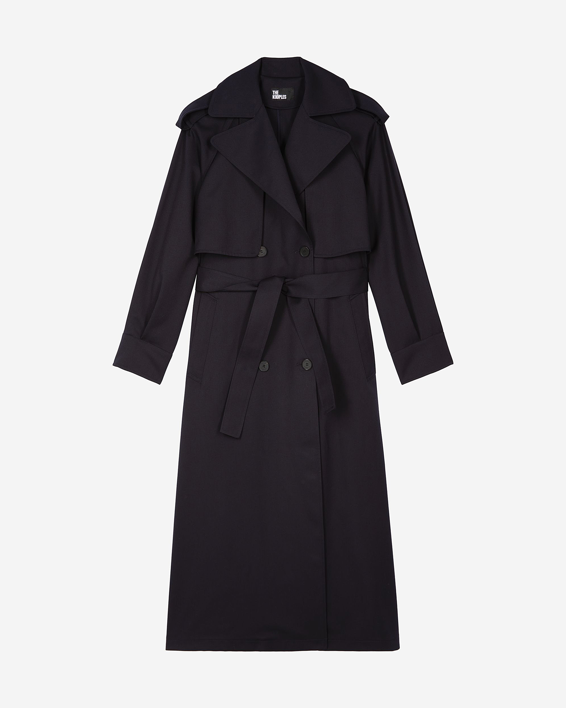 Fluid trench coat in navy wool blend