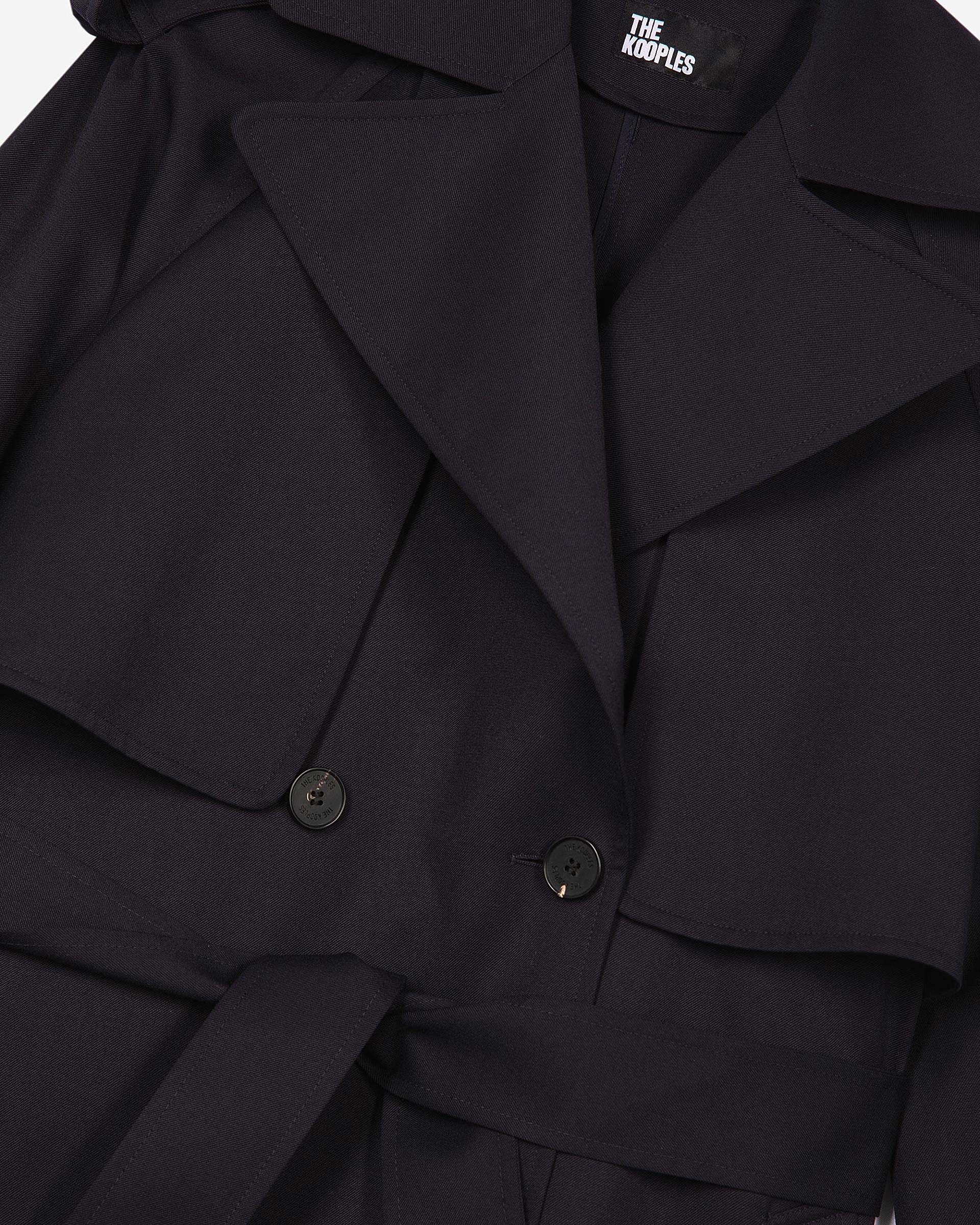 Fluid trench coat in navy wool blend