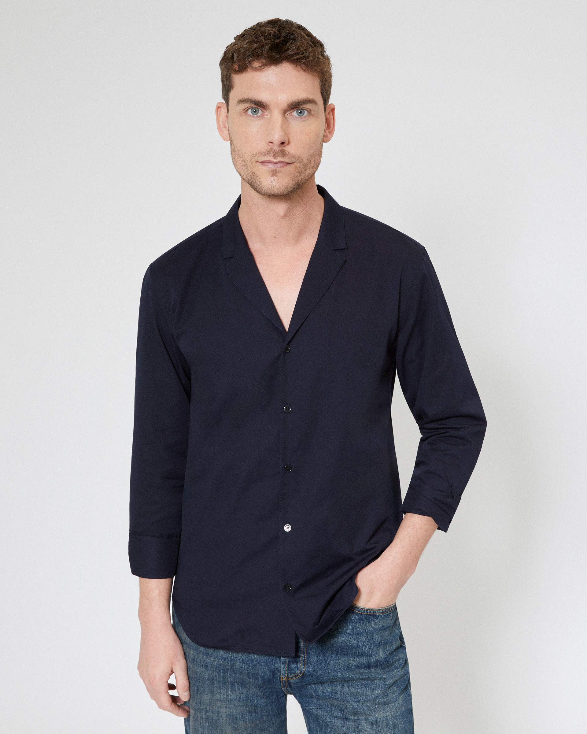 Navy suit collar shirt