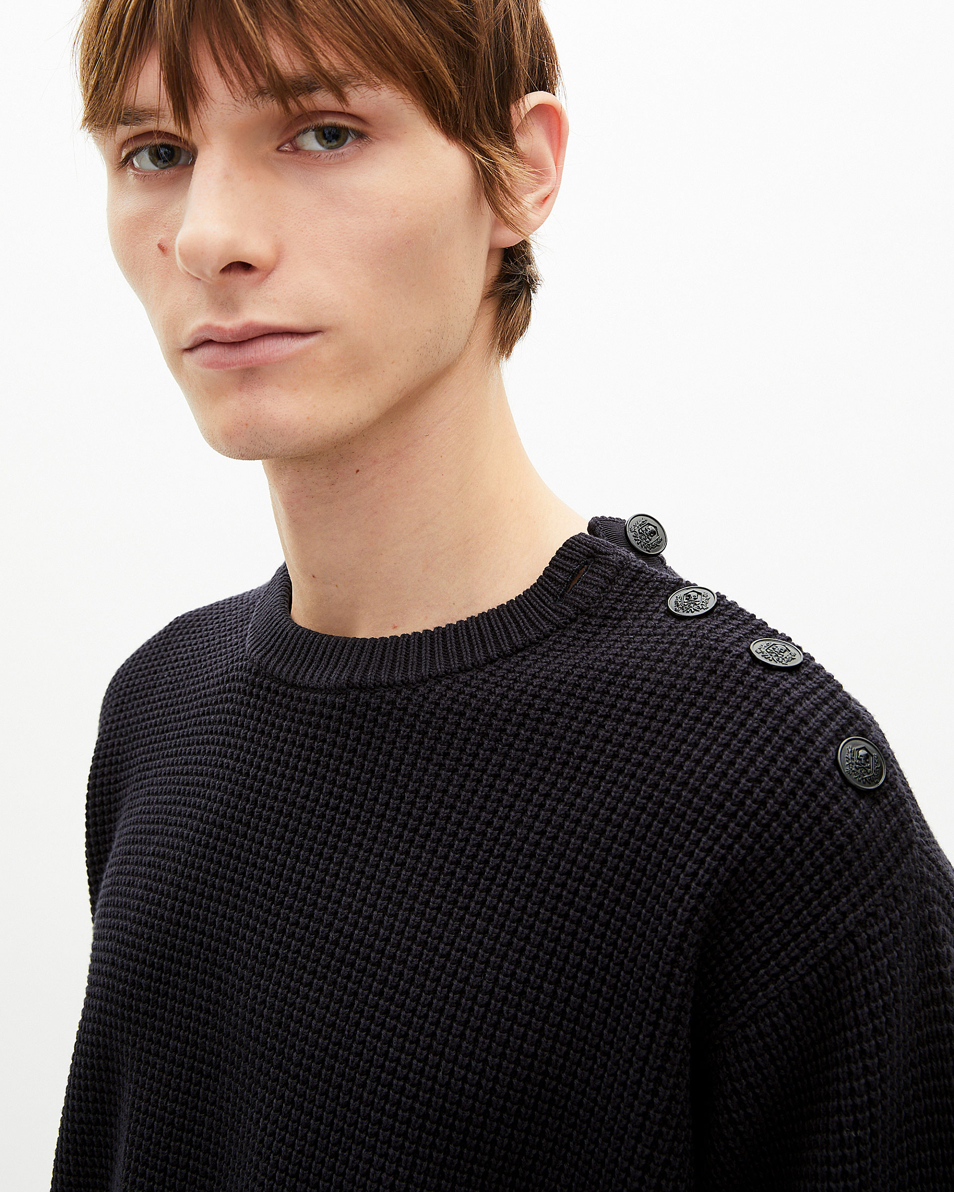 Navy button sweater