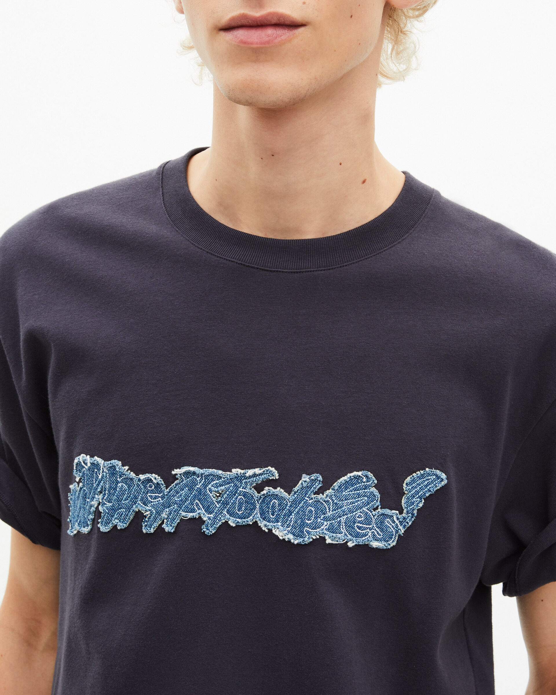 What Is navy denim patch t-shirt