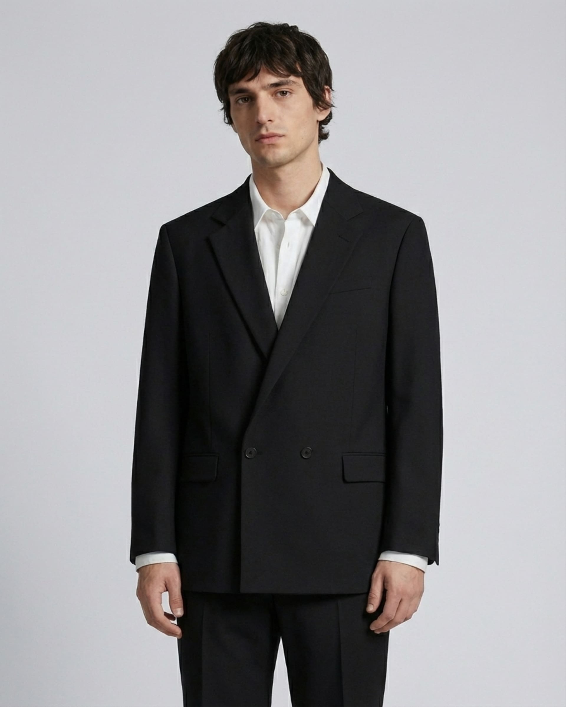 Navy double-breasted suit jacket