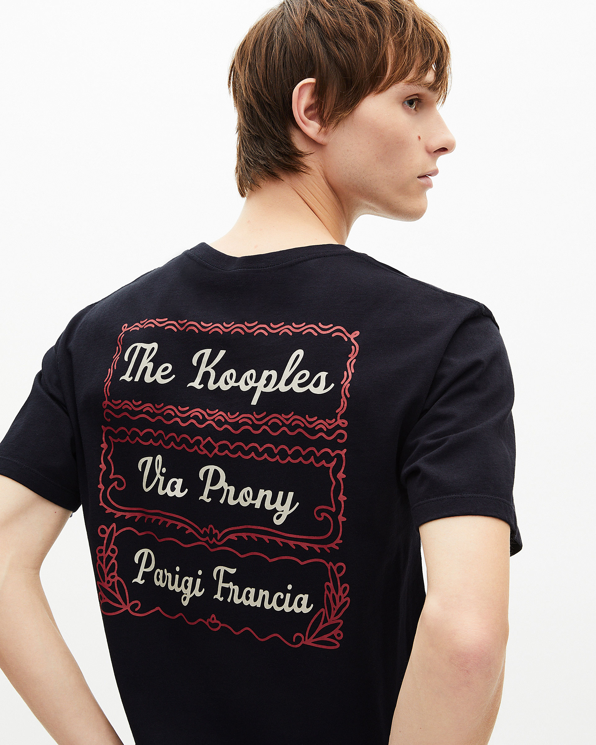 T-shirt with Via Prony navy screen print