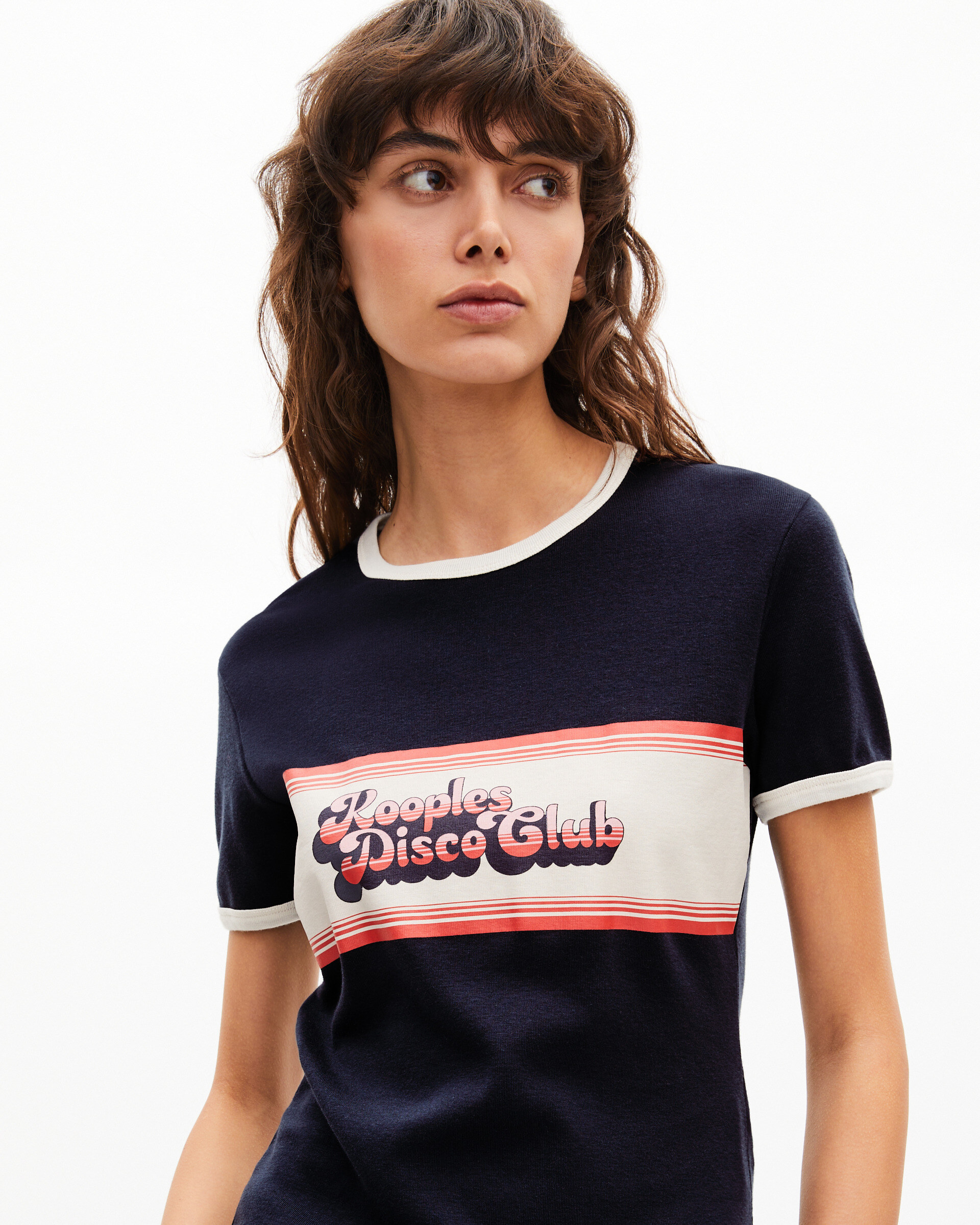 T-shirt with navy screen print