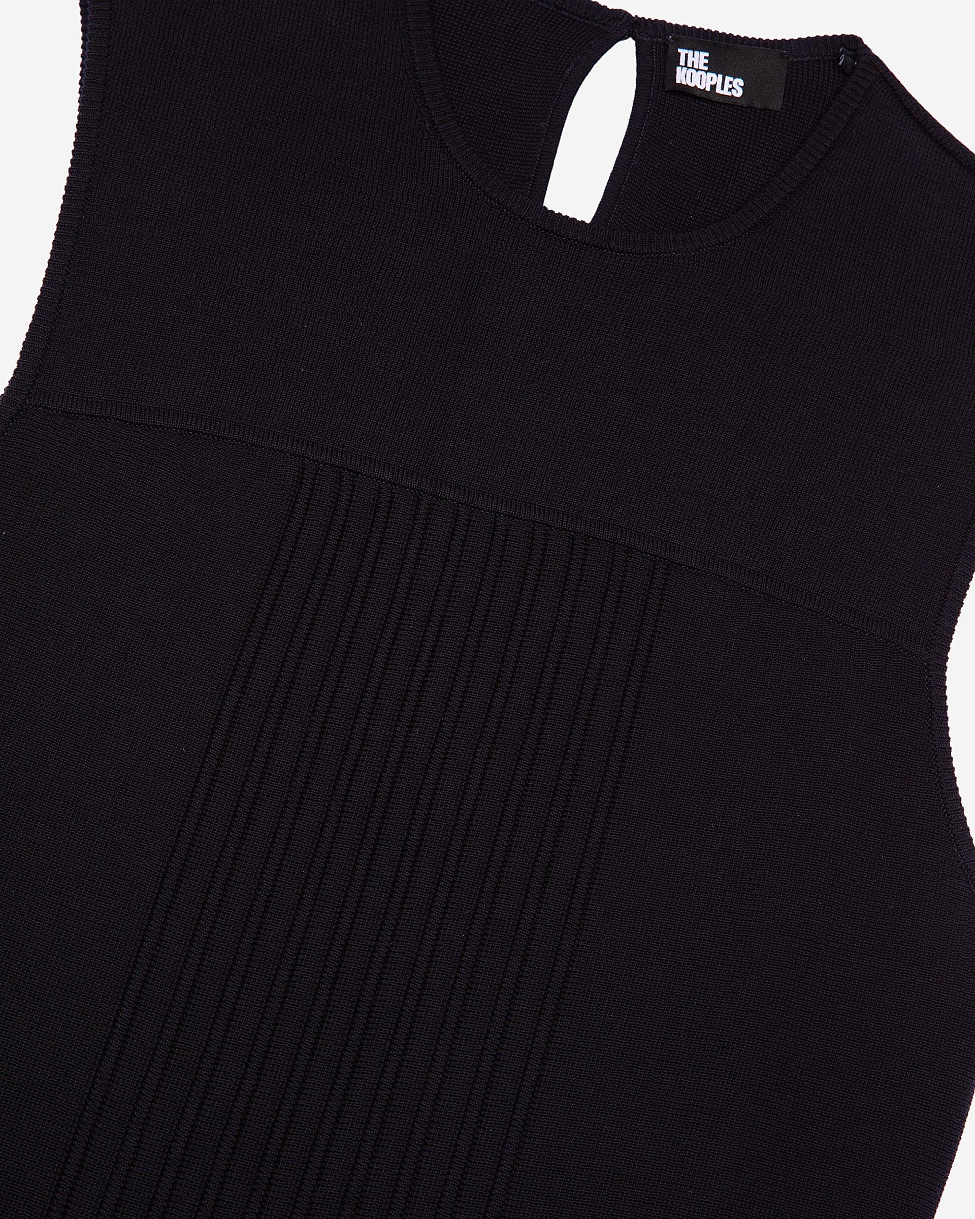 Short navy pleated knit dress