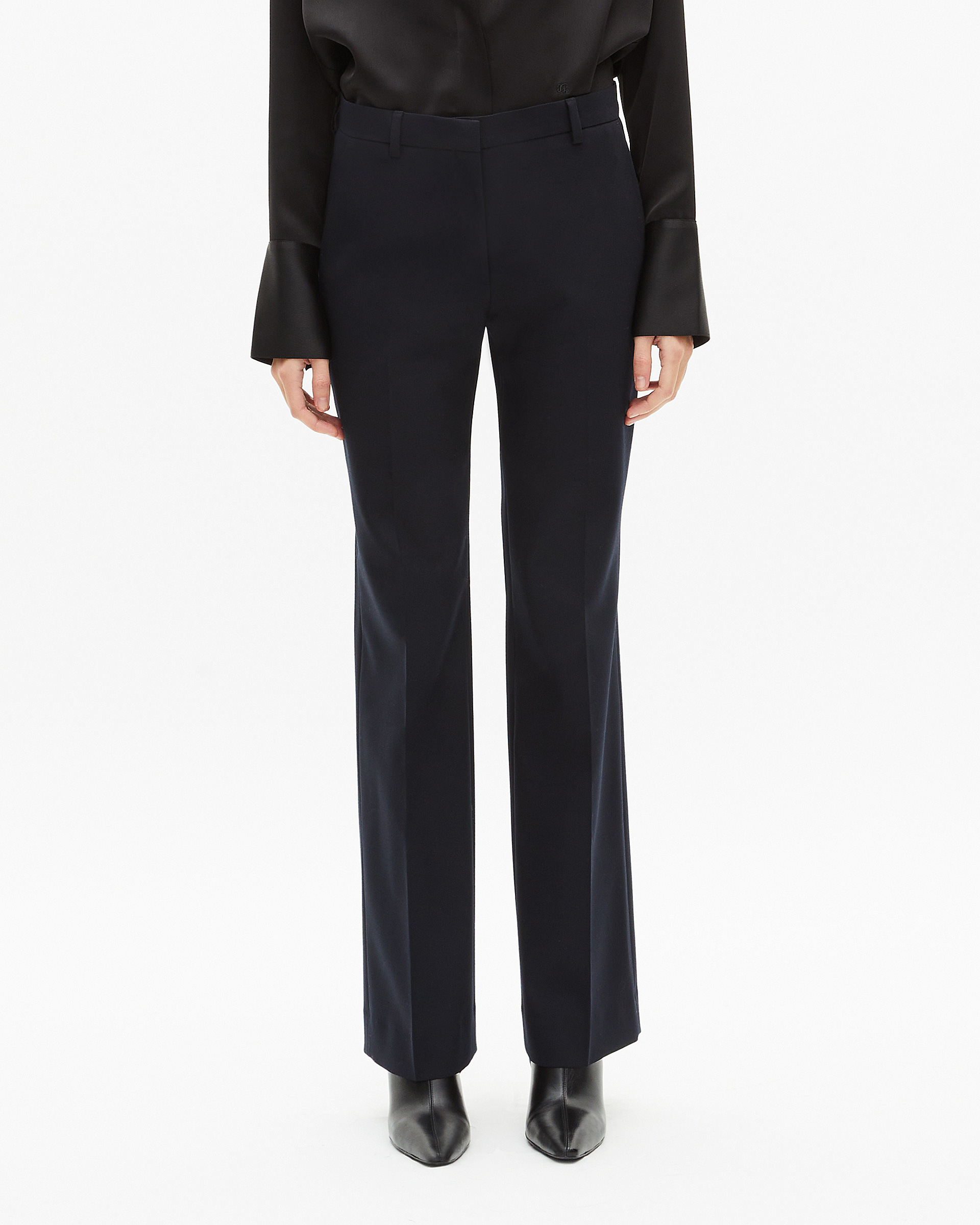 Navy wool blend straight-leg tailored pants