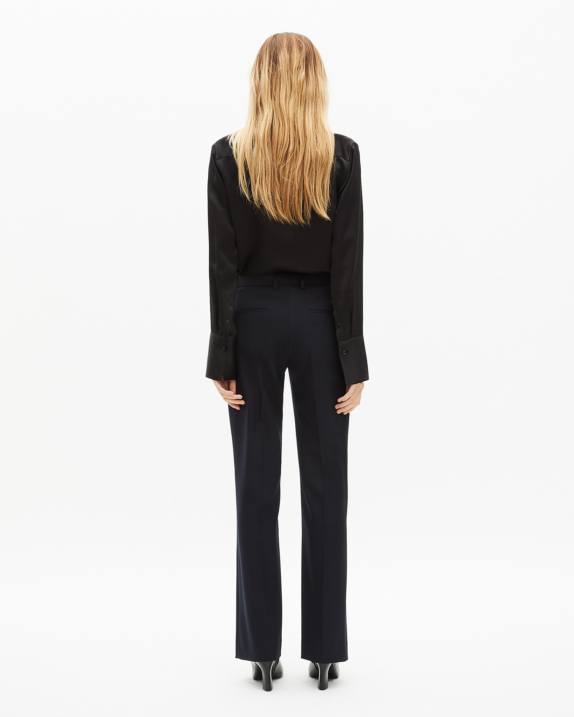 Navy wool blend straight-leg tailored pants