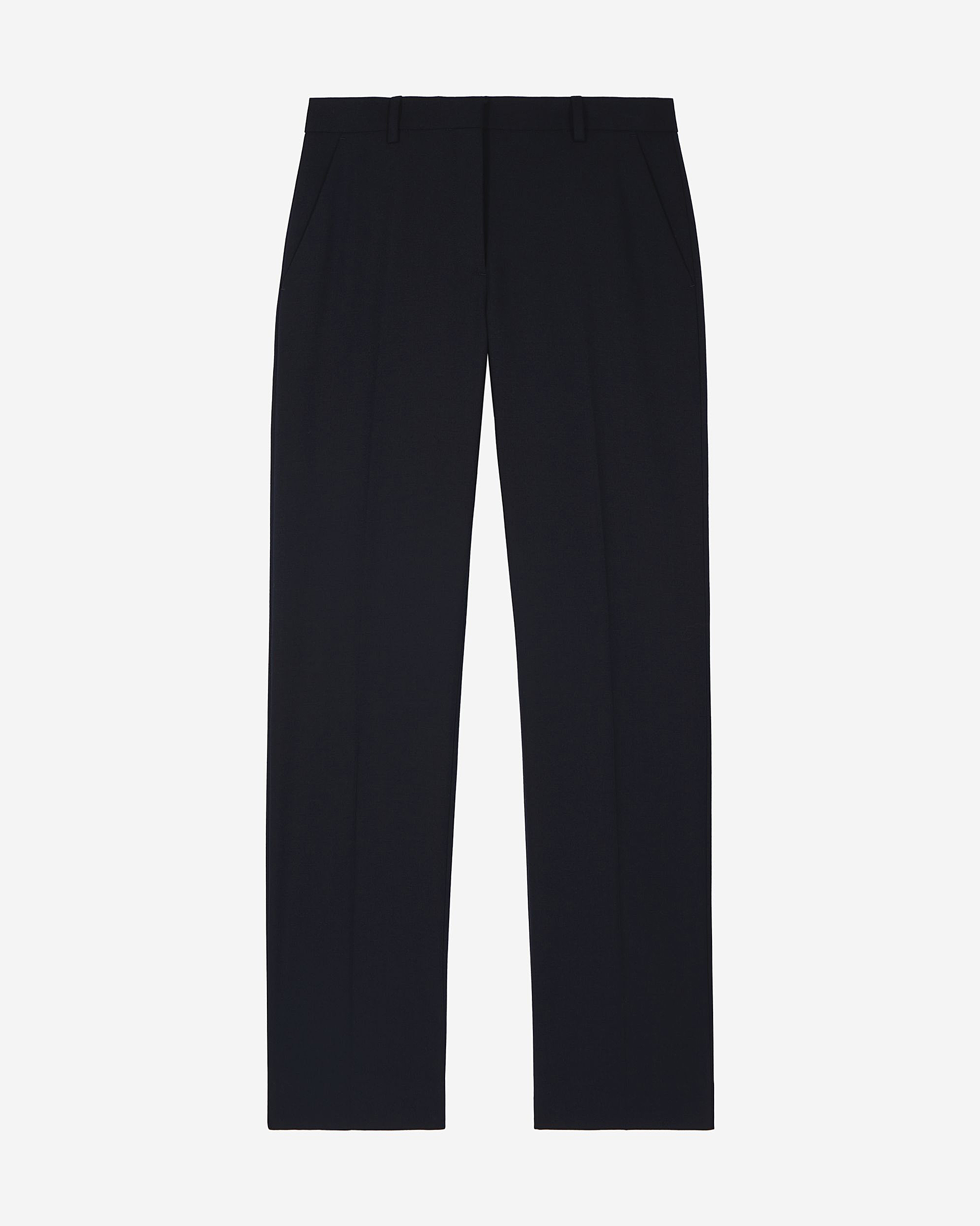 Navy wool blend straight-leg tailored pants