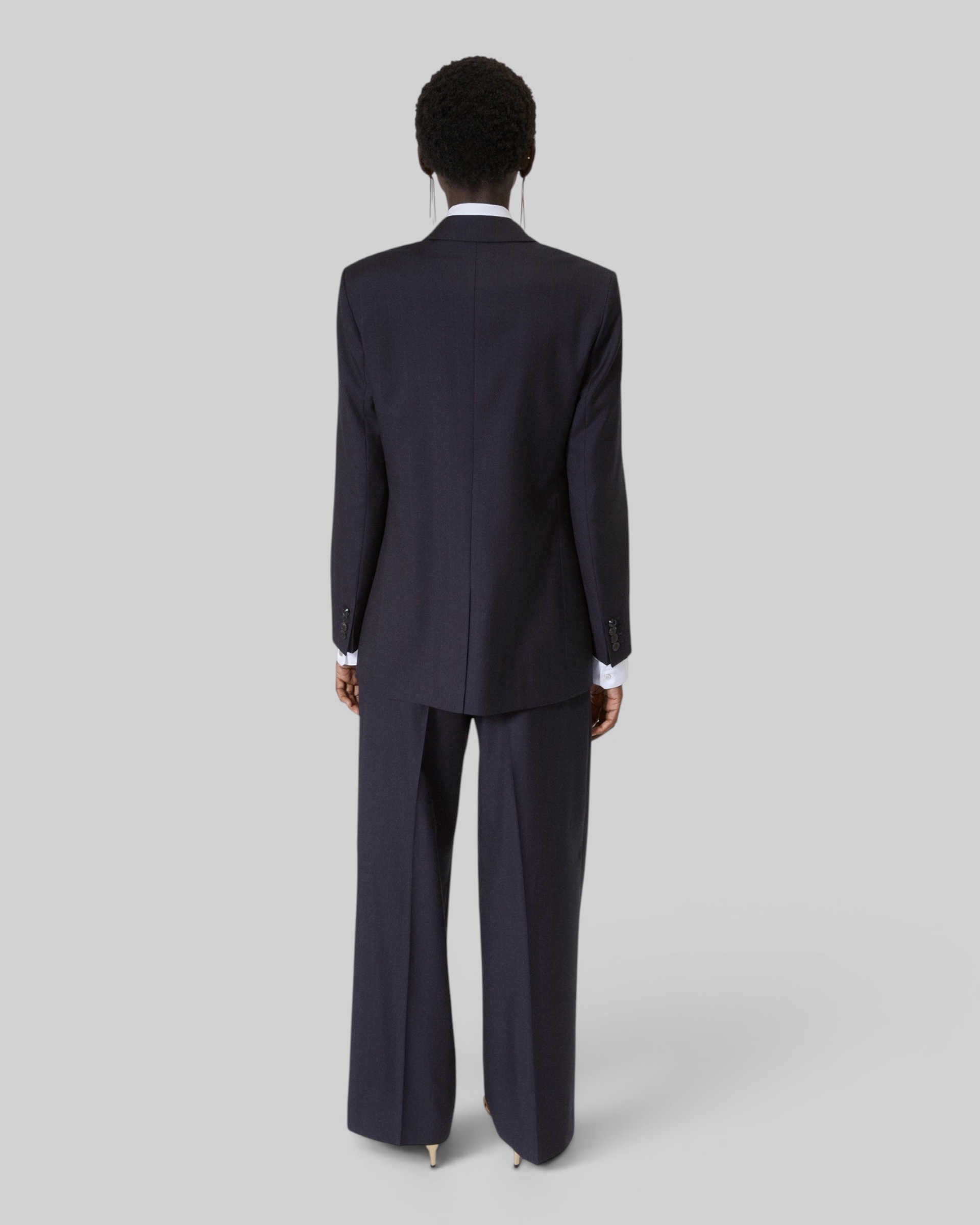 Double-breasted suit jacket in navy striped wool
