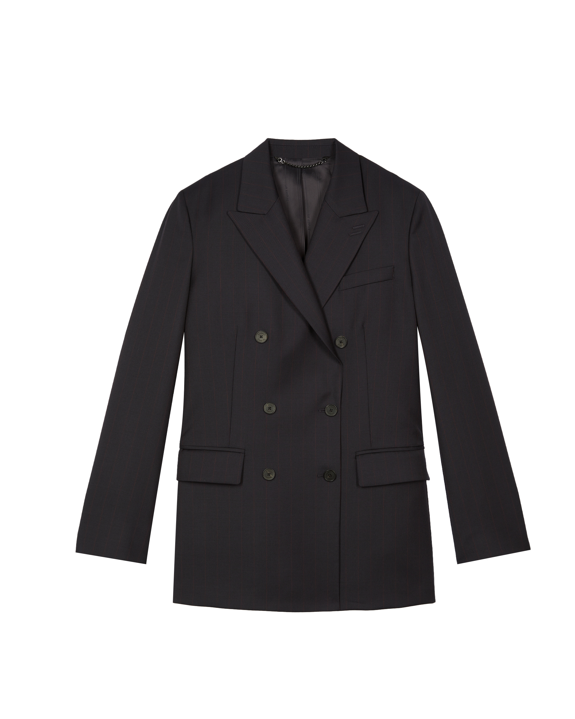 Double-breasted suit jacket in navy striped wool