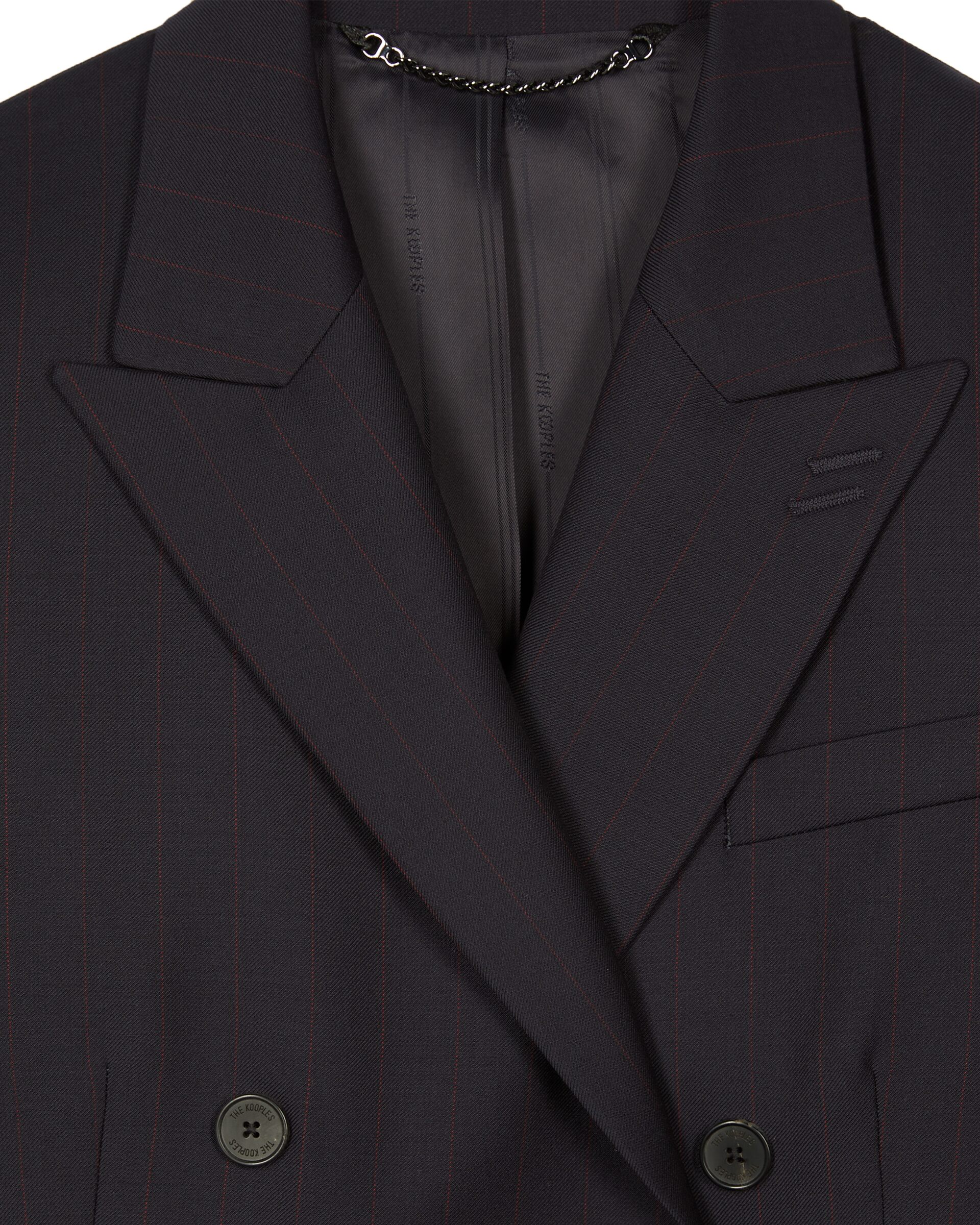 Double-breasted suit jacket in navy striped wool