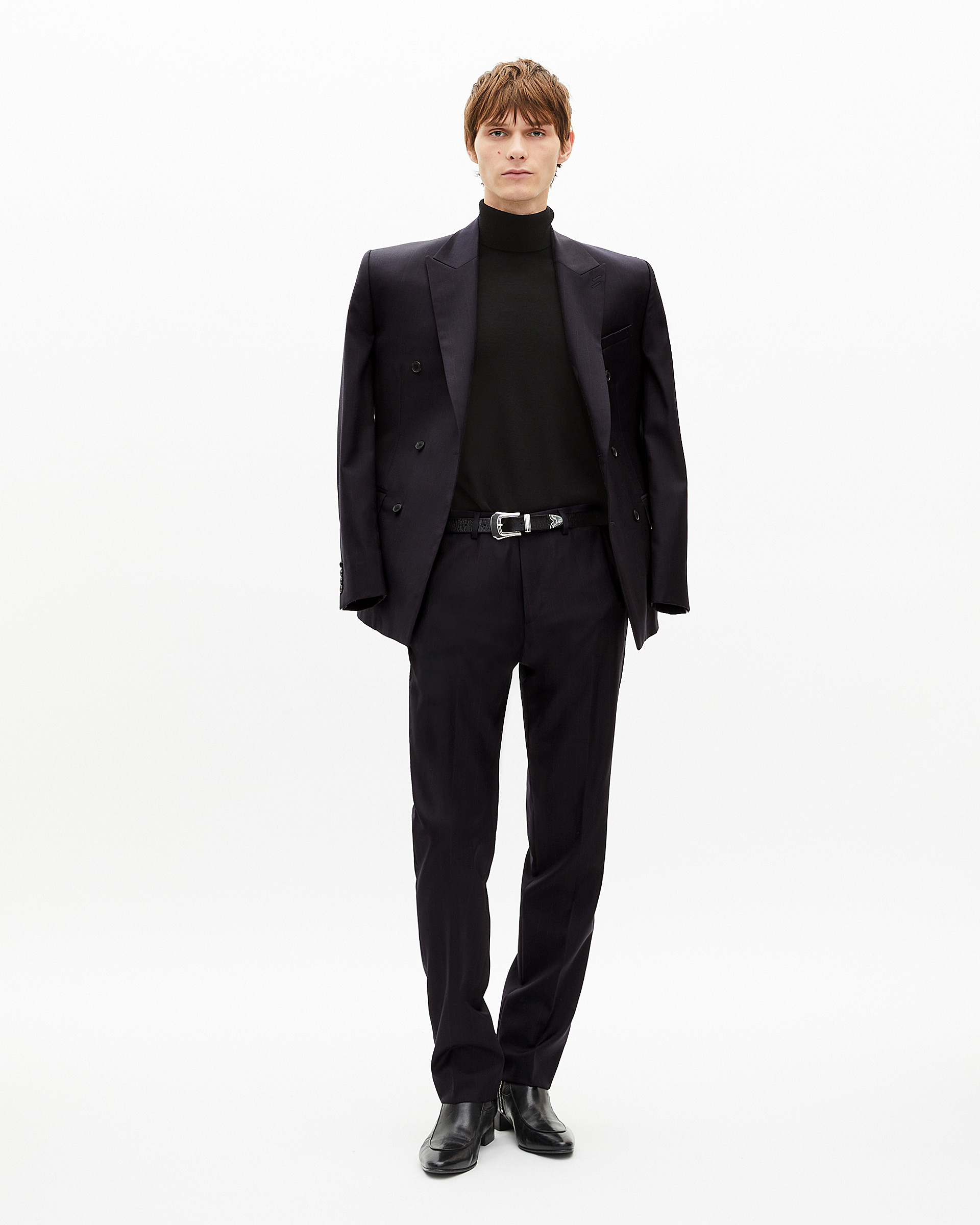 Navy pinstripe suit pants