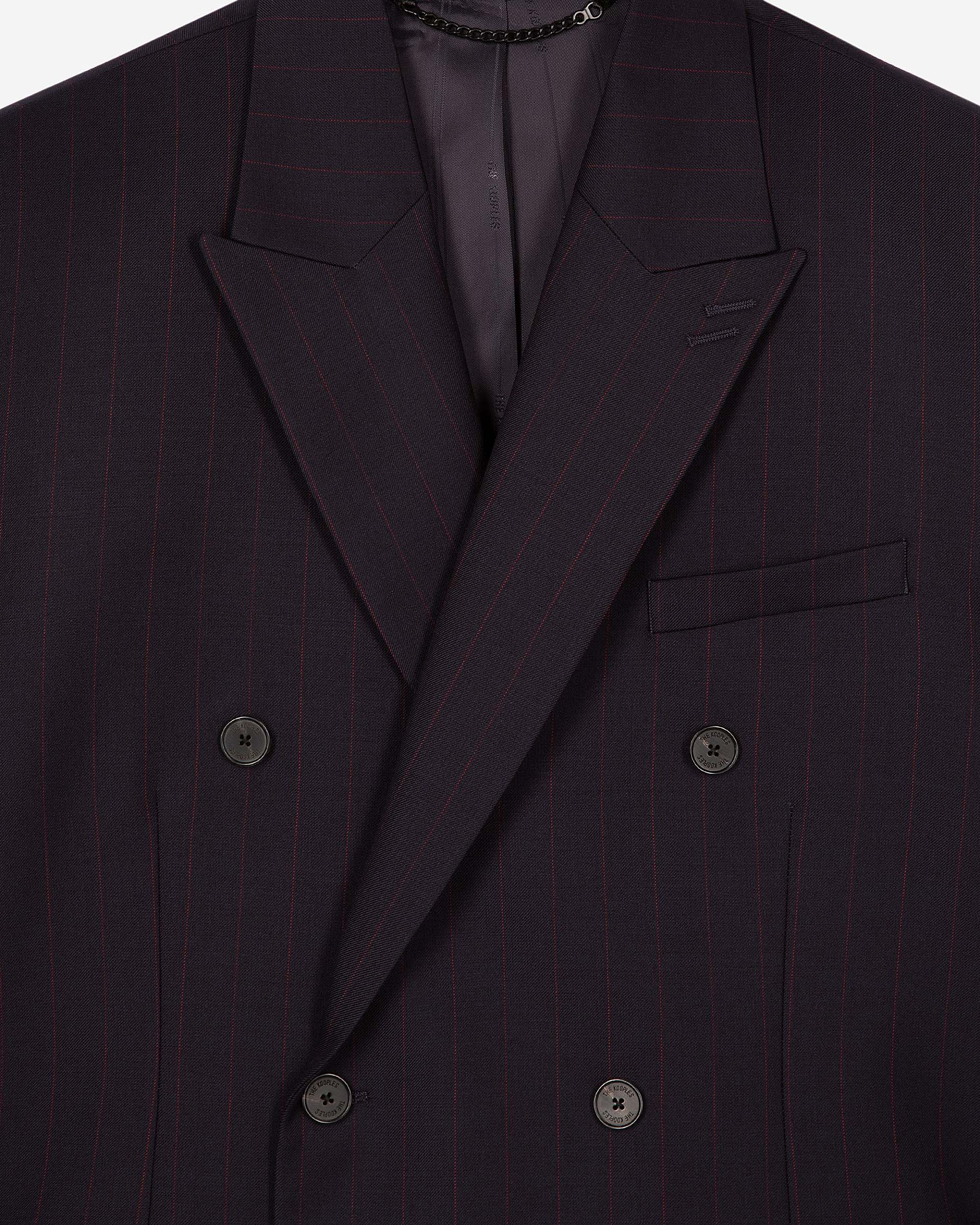 Navy pinstripe double-breasted suit jacket