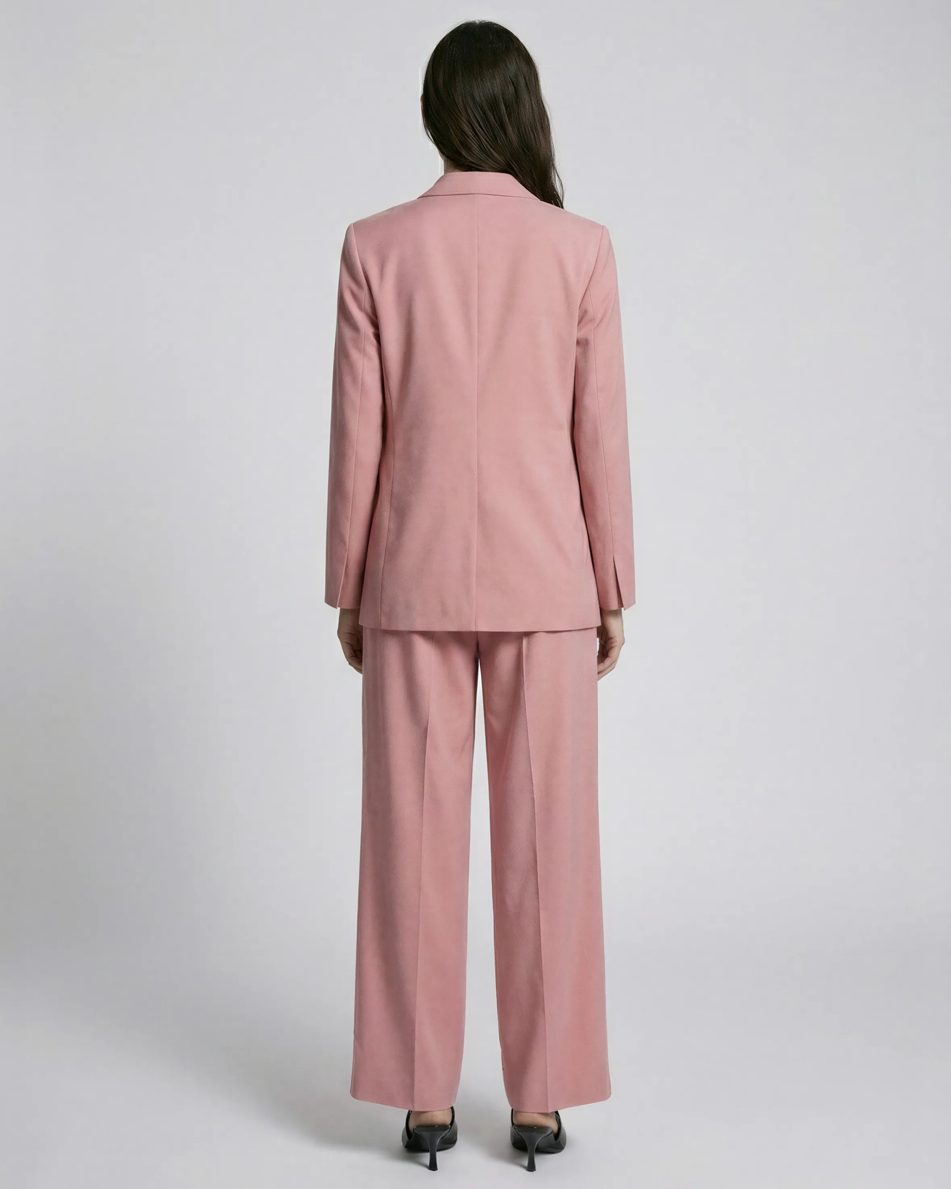 Wide-leg tailored pants in pastel pink linen and cotton