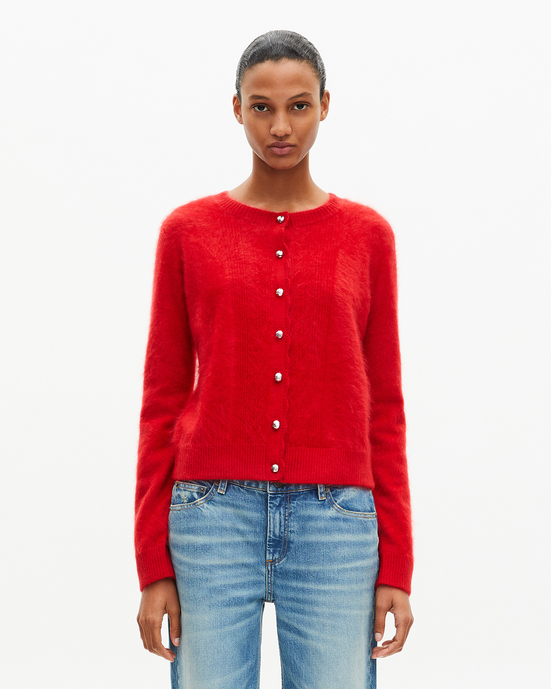 Red cashmere cardigan