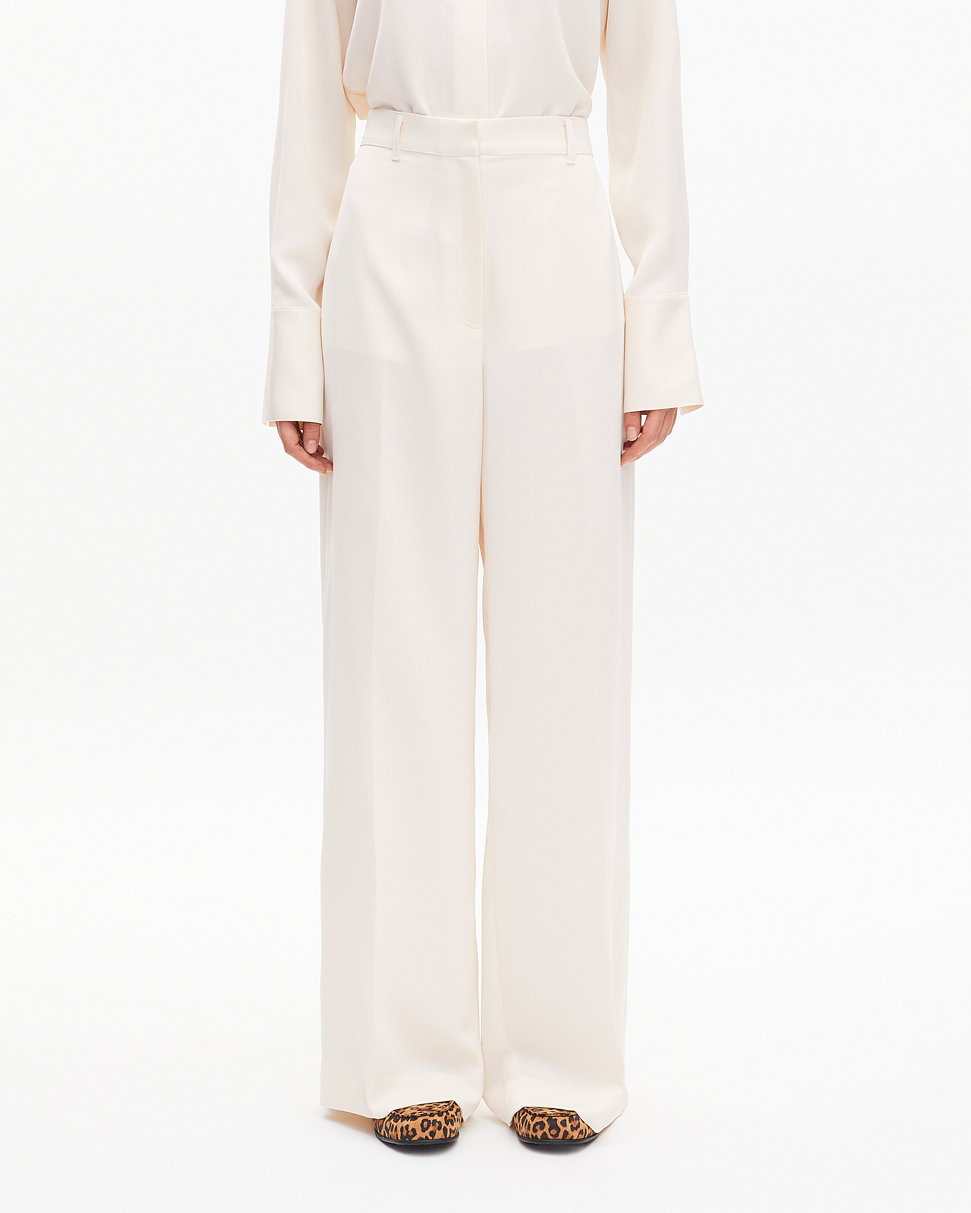 Wide-leg pants in ecru satin