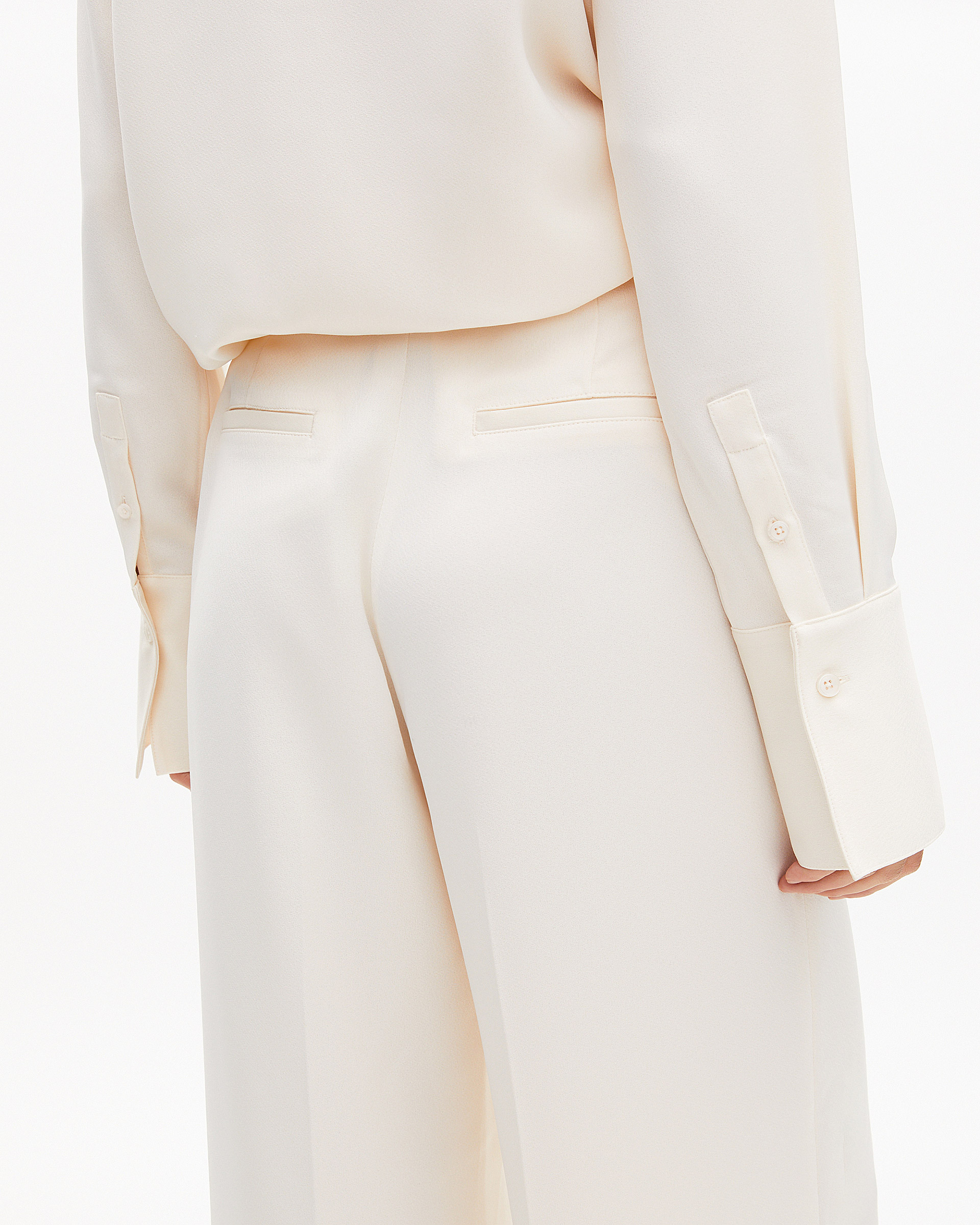 Wide-leg pants in ecru satin