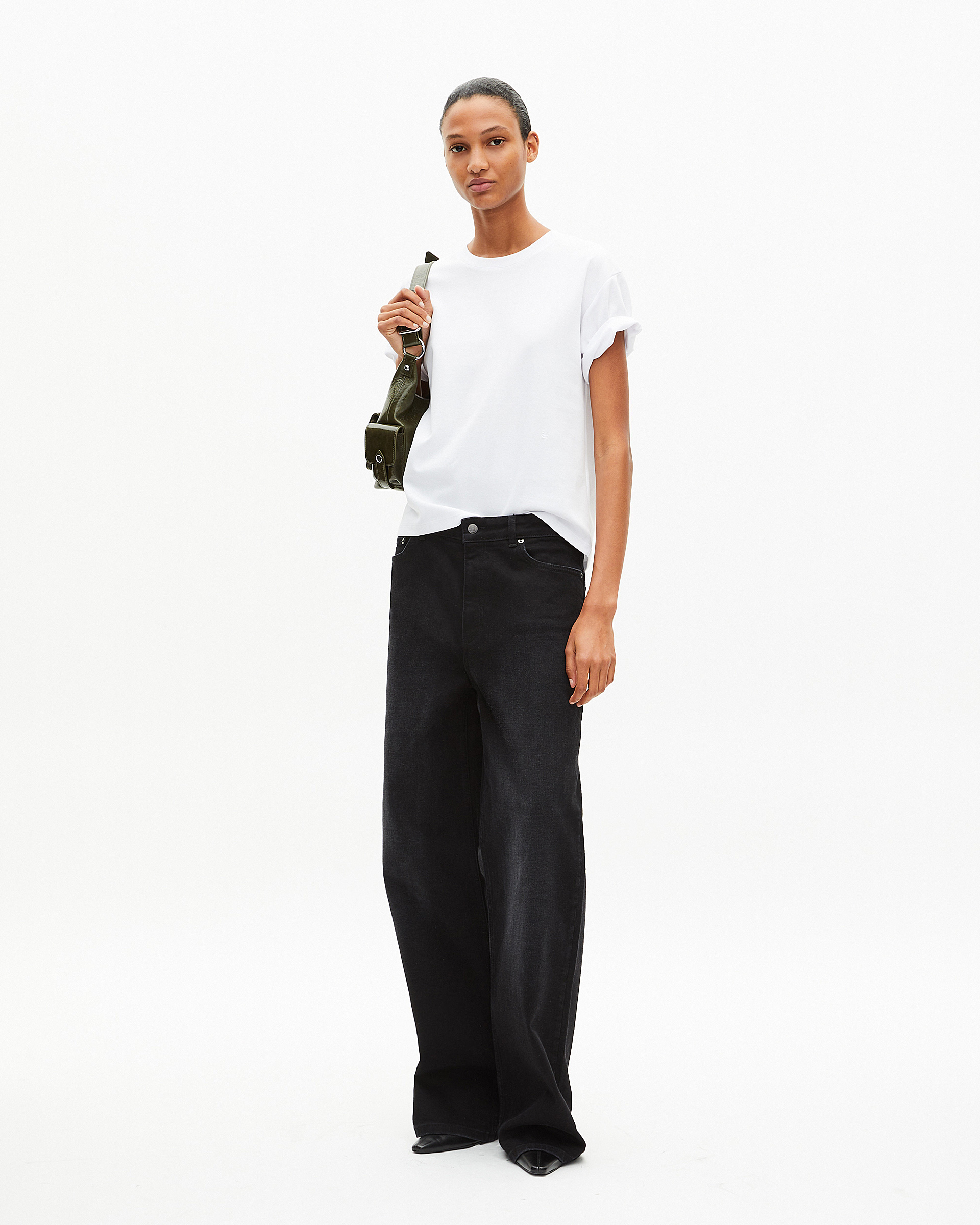Straight white cotton-blend T-shirt