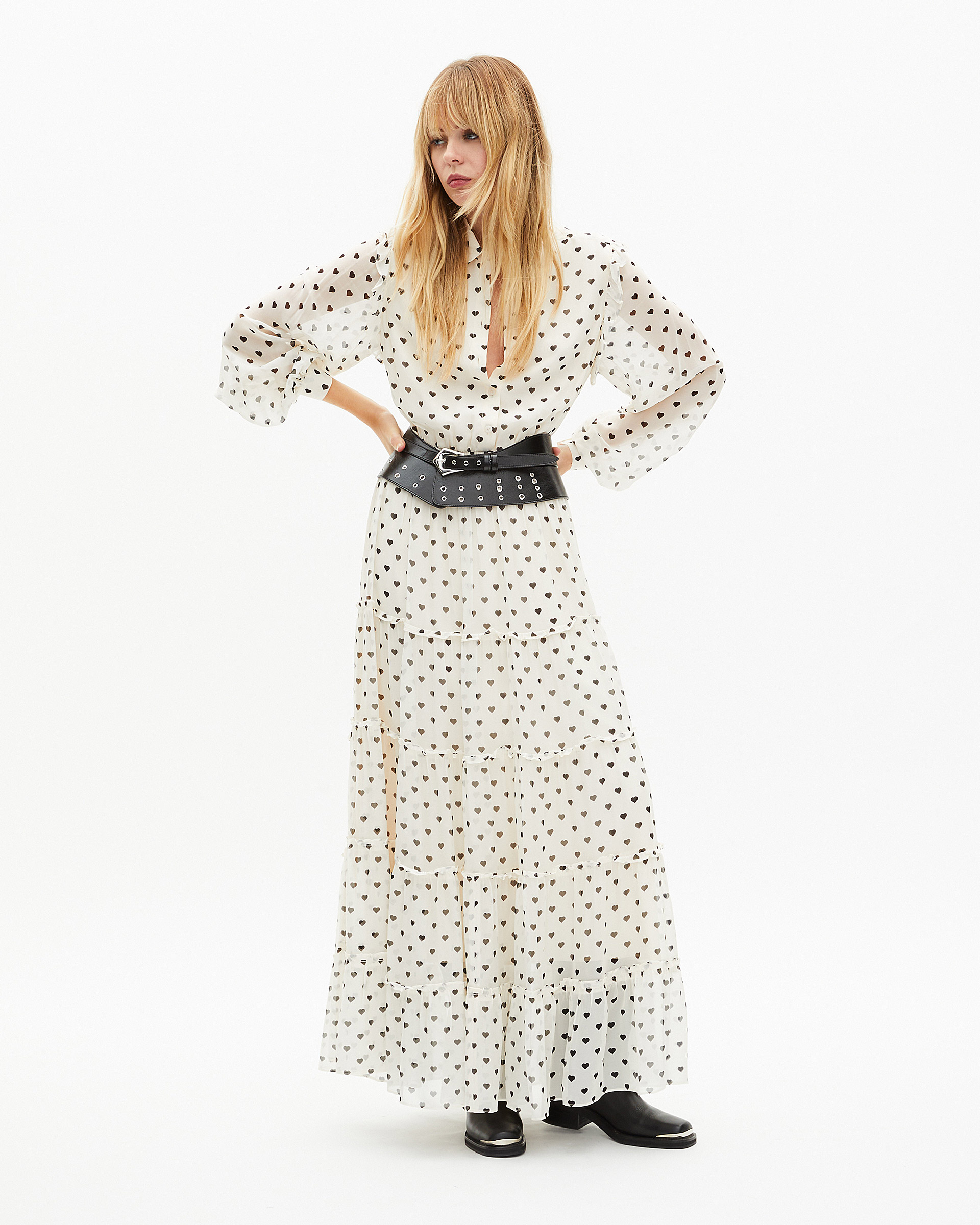 Ecru heart print maxi dress
