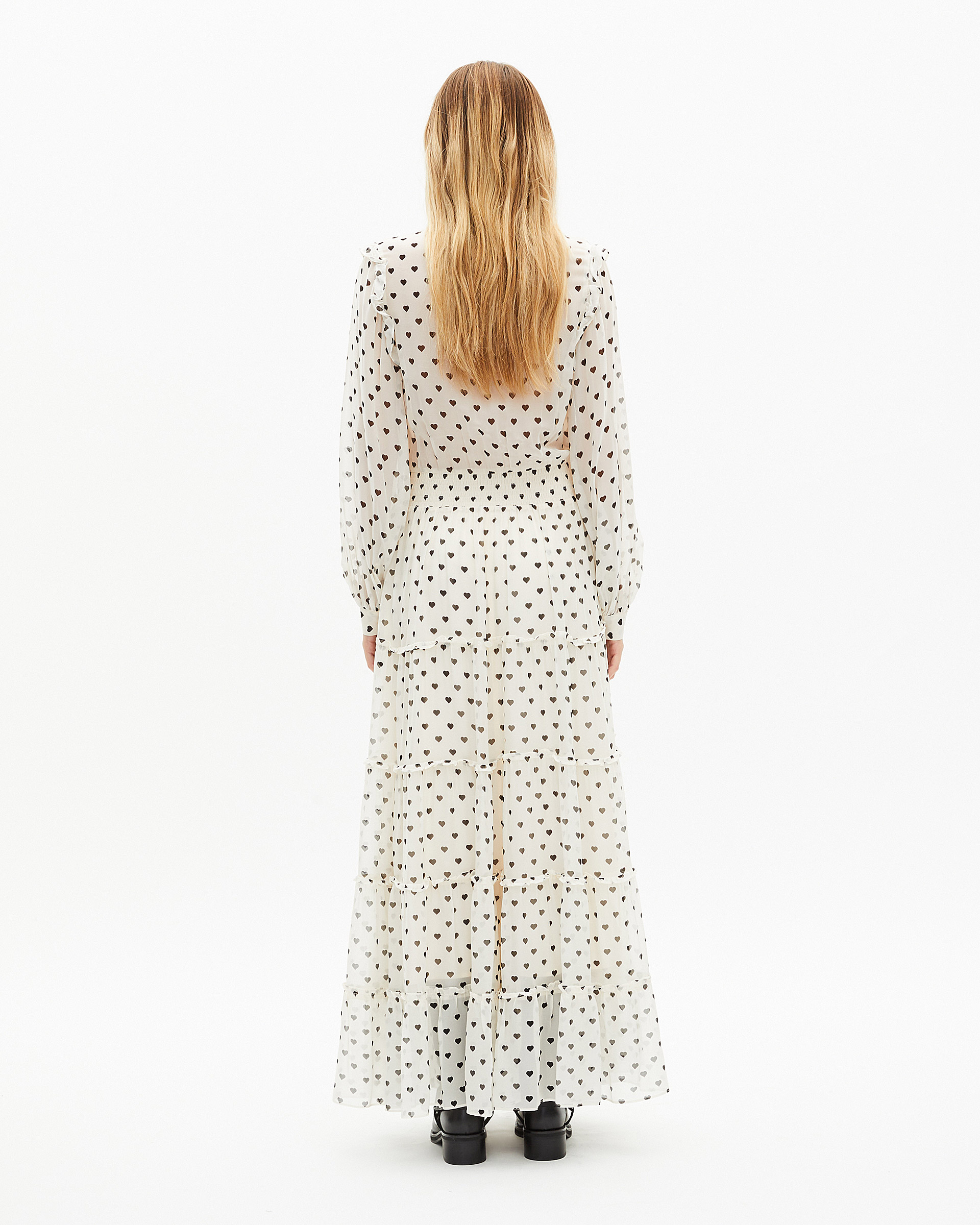 Ecru heart print maxi dress