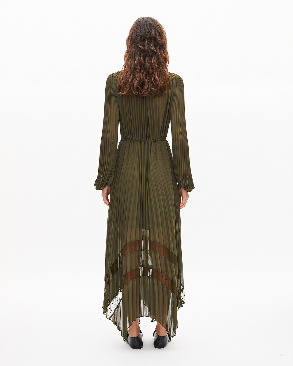 Khaki pleated maxi dress