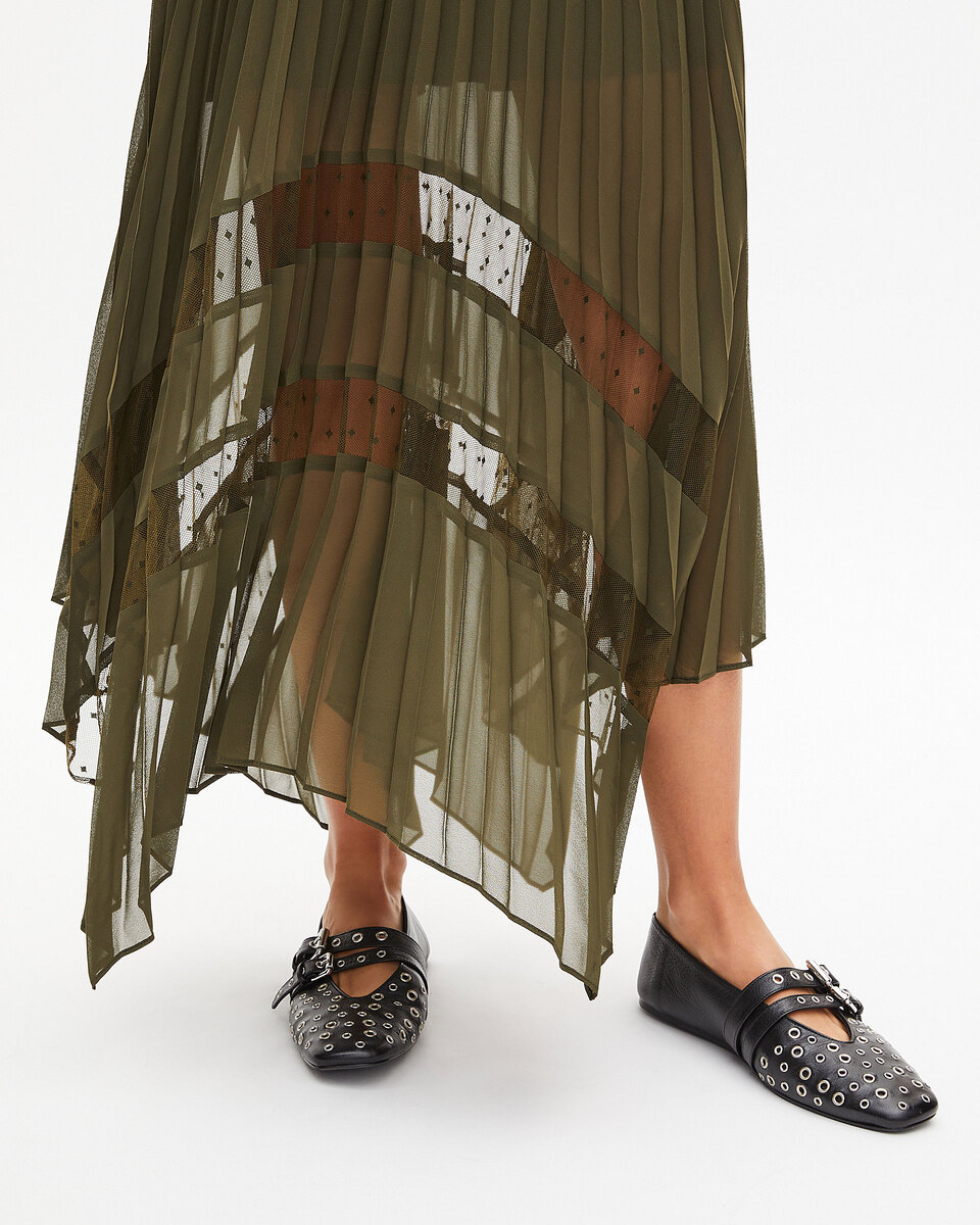 Khaki pleated maxi dress