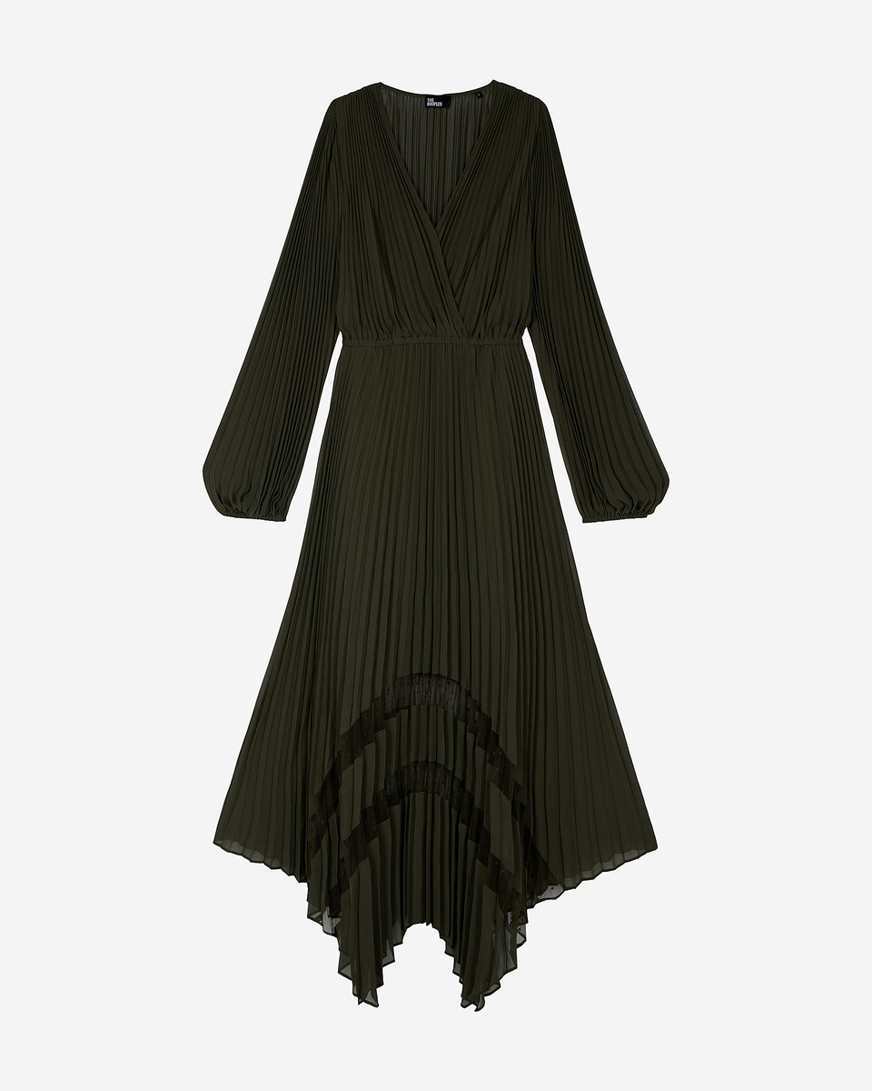 Khaki pleated maxi dress