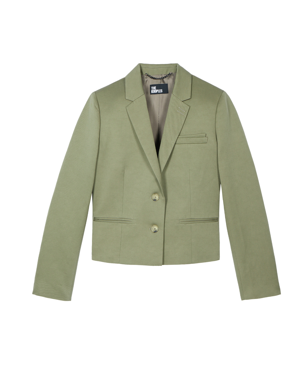 Short suit jacket in khaki linen and cotton