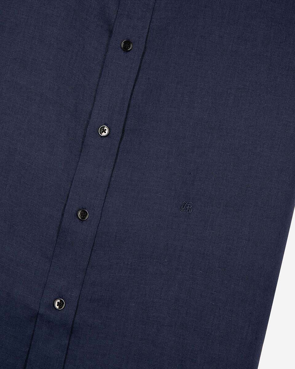 Short-sleeved navy linen shirt