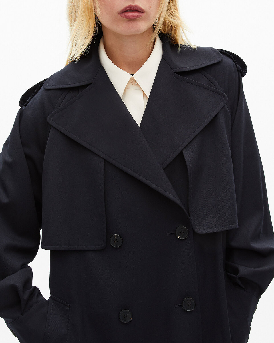 Fluid trench coat in navy wool blend