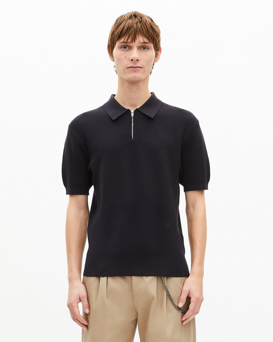 Navy polo-neck zip sweater