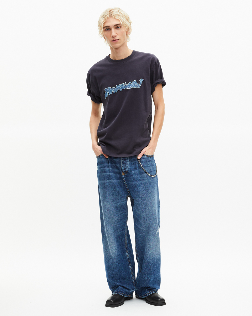 What Is navy denim patch t-shirt