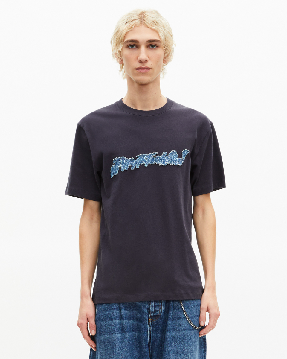 What Is navy denim patch t-shirt