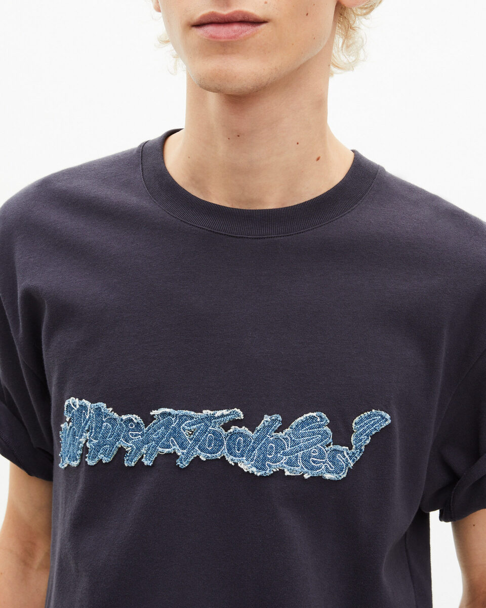 What Is navy denim patch t-shirt