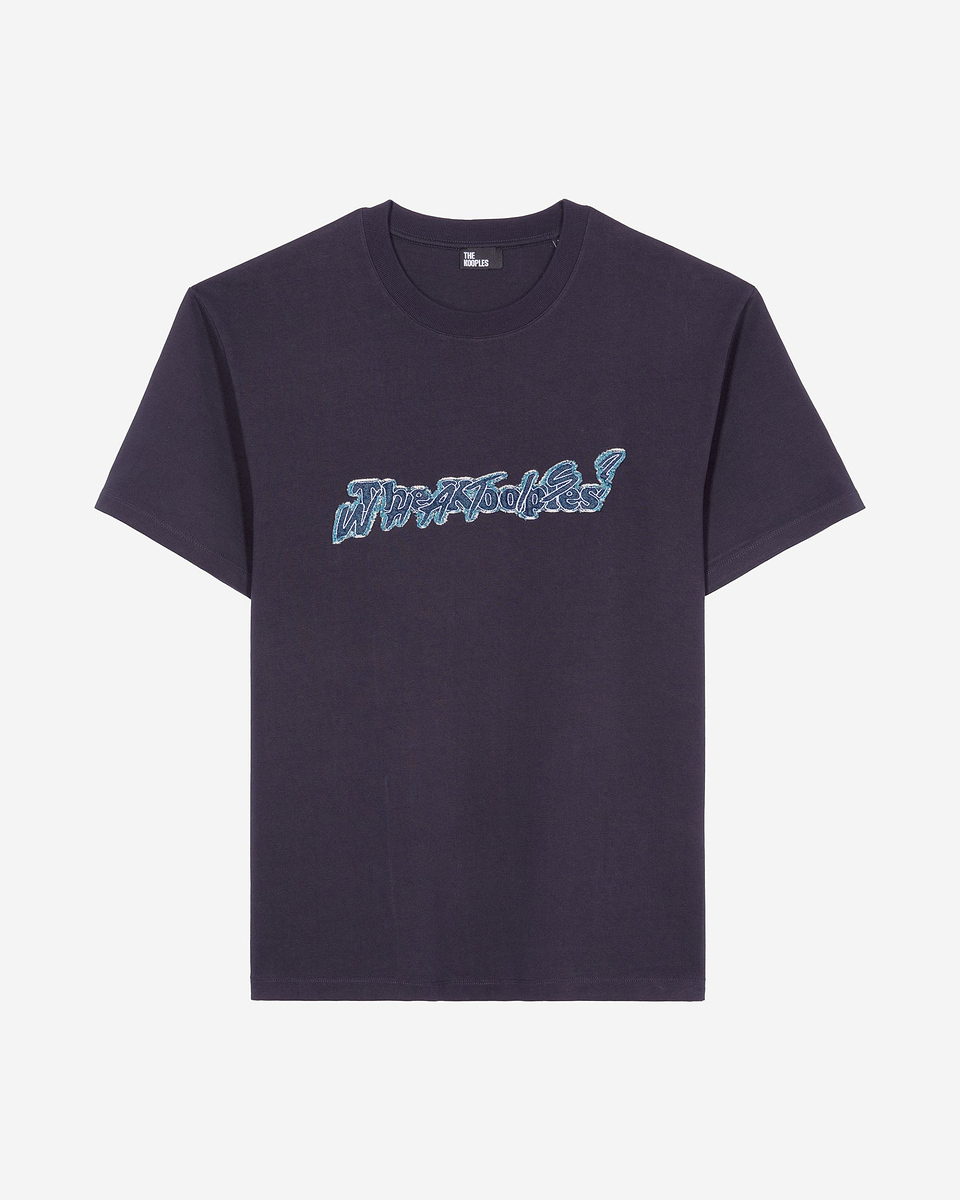 What Is navy denim patch t-shirt